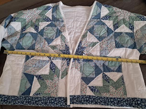 Upcycled Vintage Quilt Coat - Coastal Blue Star Burst