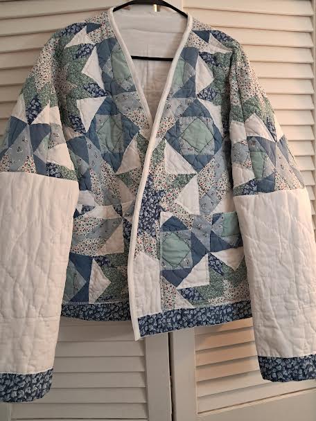 Upcycled Vintage Quilt Coat - Coastal Blue Star Burst