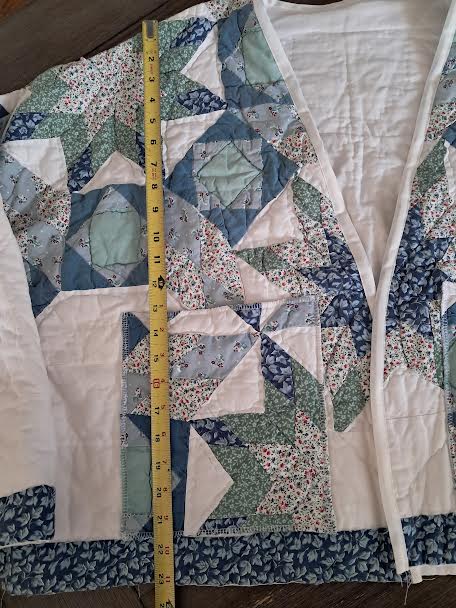 Upcycled Vintage Quilt Coat - Coastal Blue Star Burst