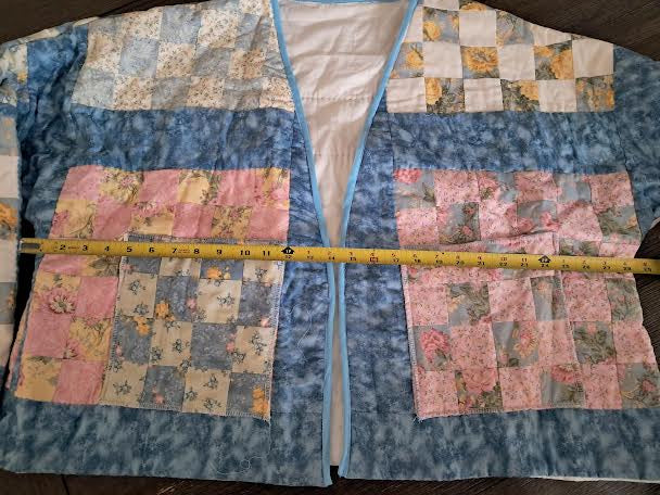 Upcycled Vintage Quilt Coat - Country Blue & Rose Patchwork