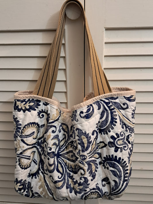 Blue + Tan Paisley Market Tote