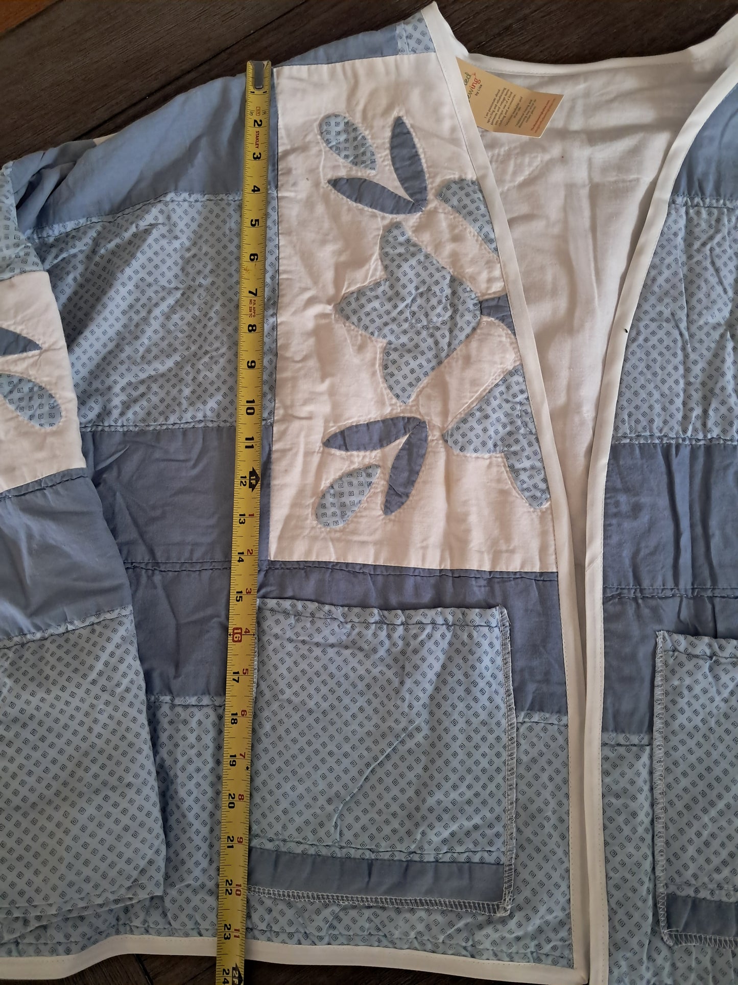 Upcycled Vintage Quilt Coat - Slate Blue Tulip Applique