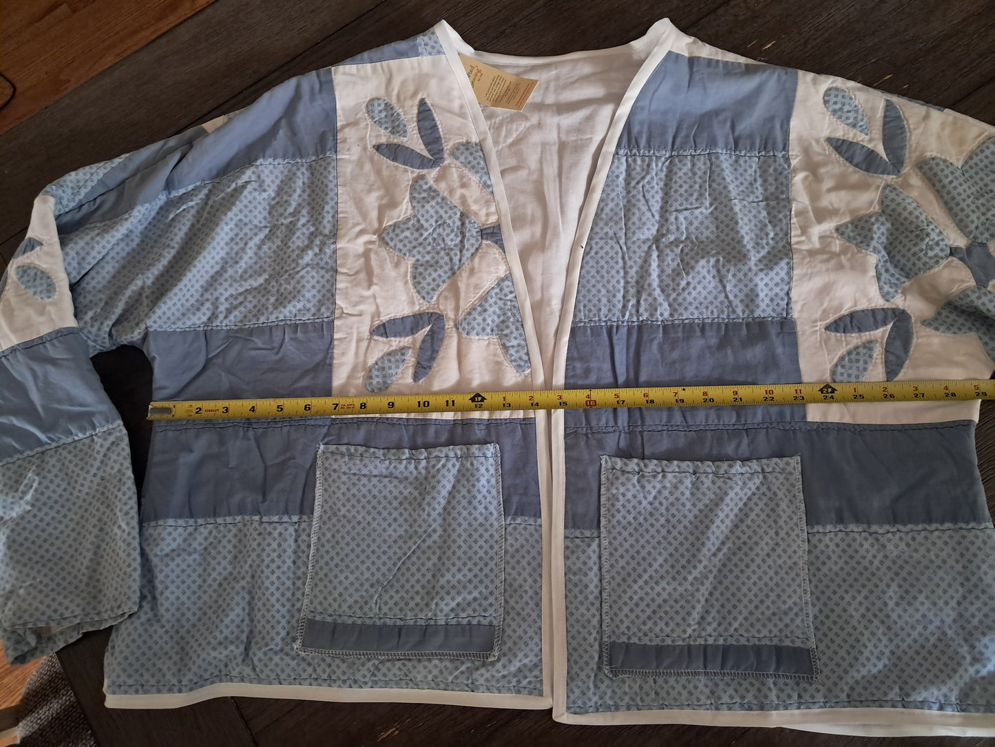 Upcycled Vintage Quilt Coat - Slate Blue Tulip Applique